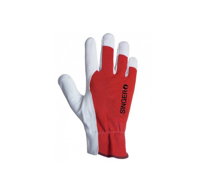 Gant manutention légère SINGER Taille 9 Cuir fleur de chèvre Dos interlock rouge avec serrage élastique applications fines
