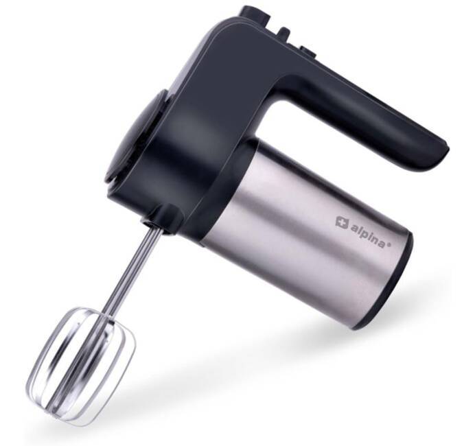 Batteur électrique à main 400W 6 Vitesses + 2 Fouets et 2 Crochets à pate Cuisine/Pâtisserie Inox/Abs Compact ALPINA