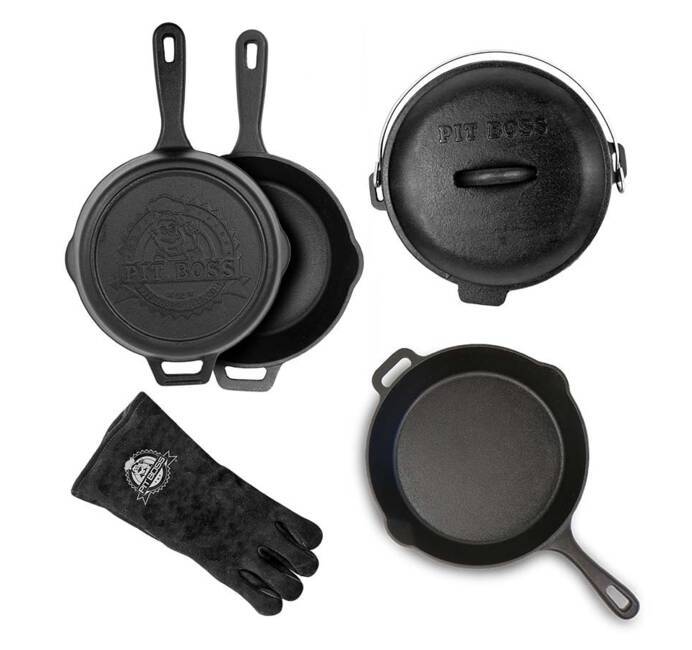 Set de 6 pièces Accessoires de Cuisson en Fonte Pré Assaisonné Pour Barbecue Camping Cuisine Extérieure PIT BOSS