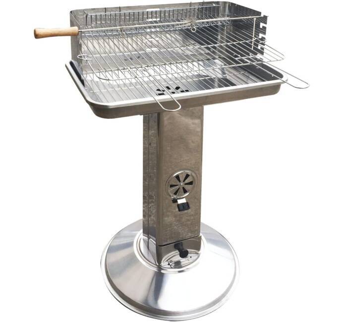 Barbecue à Charbon Inox Grille de Cuisson 58 x 38 cm Broche à Rôtir