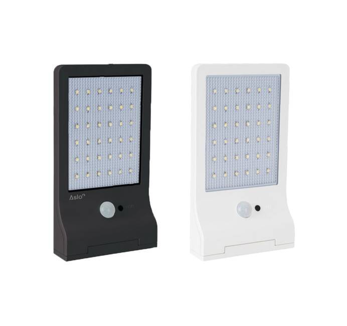 Lampe LED Applique murale Solaire 3W 370 Lumens LI ION 6000K Blanc exterieure Detecteur de mouvement ASLO