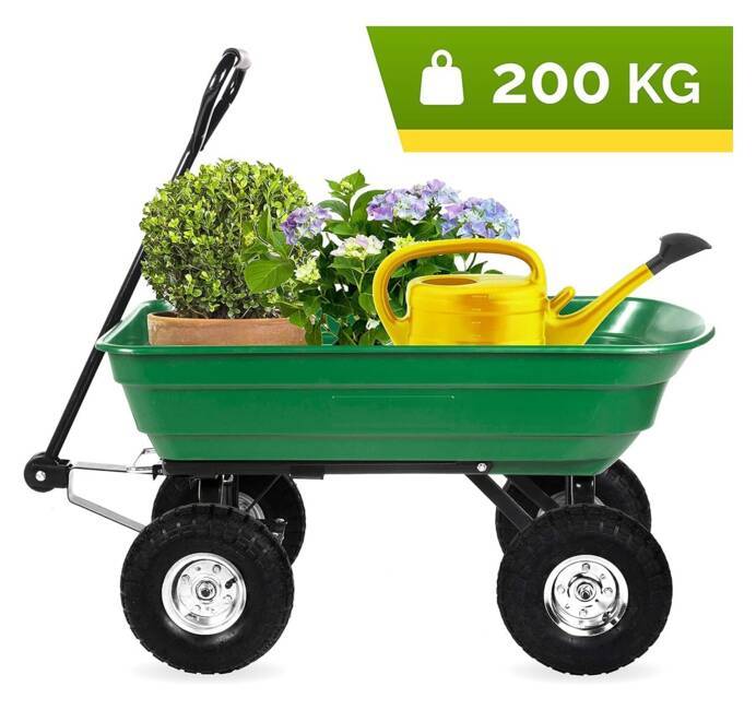 Chariot de jardin 75L capacité 200kg Benne basculante Chariot de transport Remorque fonction basculement KZ GARDEN