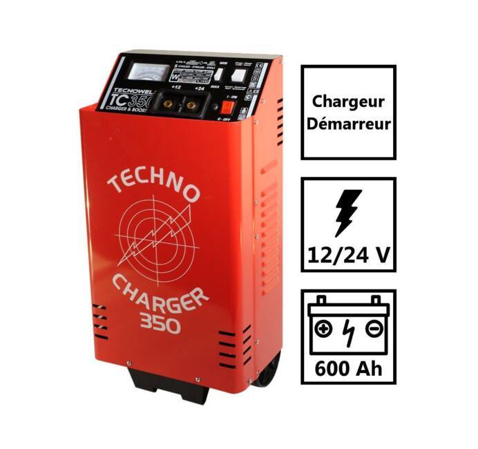Chargeur démarreur de batterie 12-24V AWELCO Charge 60A auto poids lourds  600 Ah TEC350 sur