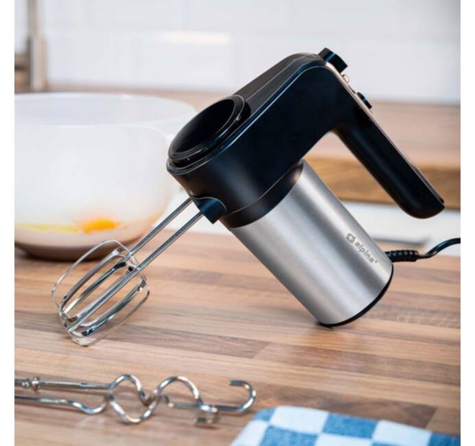 Batteur électrique à main 400W 6 Vitesses + 2 Fouets et 2 Crochets à pate Cuisine/Pâtisserie Inox/Abs Compact ALPINA