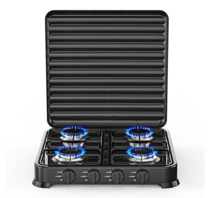 Plaque de cuisson gaz 4 feux Noire Réchaud portable 8.8KW Gaz Butane ou Propane Bruleurs inox Amovibles INTEC