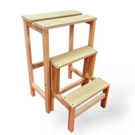 Escabeau Tabouret modulable 3 marches Bois massif 2en1 Marchepied bois