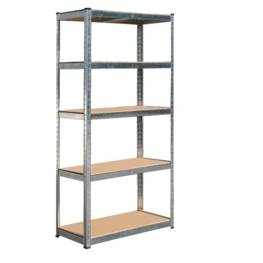 Etagère 5 tablettes Charges lourdes L90xP40xH180 cm Structure acier zingué Plateaux bois Brixo