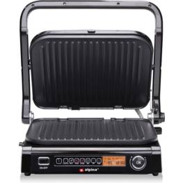 Grill électrique Multi fonction Panini Viande 2100W Minuterie 8 réglages Cuisson intelligente Plaque Anti-adhésive ALPINA