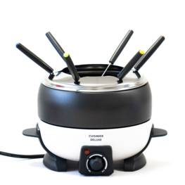 Appareil à fondue électrique 6 personnes Service à fondue 800W Caquelon 2L Anti-adhésif 6 Fourchettes Inox Cuisinier Deluxe