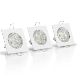 Jeu de 3 anneaux LED carrés 75 x 75 mm blanc à encastrer GU10- BLANC 4000K Blanc neutre ASLO