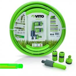 Kit d'arrosage jardin VITO PVC renforcé 20 m diam 15mm lance multi jet +2 raccords + nez de robinet