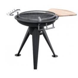 Barbecue à charbon Grille INOX ROTATIVE Ø 55cm Brasier 64 cm Cuisson au charbon de bois Tablette bois + crochets TRIPODE