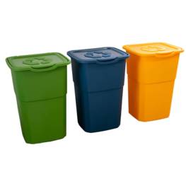 Lot de 3 Poubelles de tri Jaune/Anthracite/Vert 39 x 36 x 54 cm avec Couvercle Capacité 3 X 50L Poubelle de tri Polypropylene