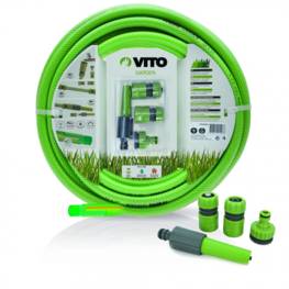 Tuyau d'arrosage 19mm VITOGARDEN 25m KIT PVC renforcé avec lance multi jet+ 2 raccords auto+ nez de robinet