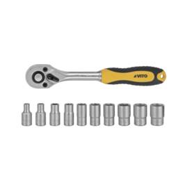 Jeu de 10 douilles VITO Chrome vanadium Clé à cliquet 1/2'' réversible + 10 douilles 1/2''4 à13 mm