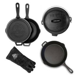 Set de 6 pièces Accessoires de Cuisson en Fonte Pré Assaisonné Pour Barbecue Camping Cuisine Extérieure PIT BOSS