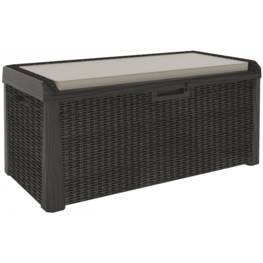 Coffre de jardin 560L Effet rotin avec Coussin Santorini TOOMAX L147xP72xH65 cm résine Résiste au gel, intempéries et UV