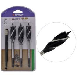 Forets Bois EXPERT TIVOLY à 4 taillants Lot de 3 pièces Queue HEXA 6.35mm Rallonge 10 cm Grande rapidité et Finition impeccâble