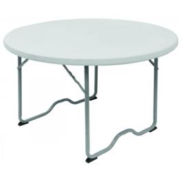 Table ronde pliante blanche Ø115xH73 cm GARDEN DELUXE Polypropylène Haute resistance Camping Réceptions festivals évènement