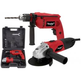 Pack 2 Outils Perceuse à percussion 500W + meuleuse 500W ITOOLS  Mallette 17 accessoires