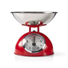 Balance de cuisine Retro Rouge Analogique Capacité 5kg Acier Bol amovible Fonction Tare NEDIS