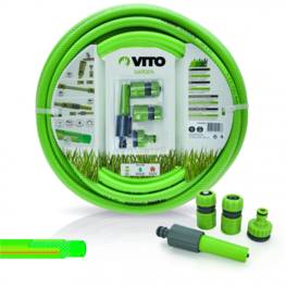 Tuyau d'arrosage jardin PVC renforcé 15 m diam 12mm Lance multi jet + 2 raccords + nez de robinet VITO