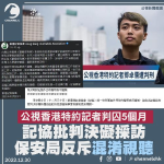 公視香港特約記者判囚5個月 記協批判決礙採訪 保安局反斥混淆視聽