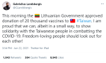 人口僅台灣12份1　立陶宛向台捐2萬劑疫苗