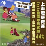 上海廠房減產Tesla股價「快落聖誕」本月累跌44% 畢馬威調查：電動車市場轉淡