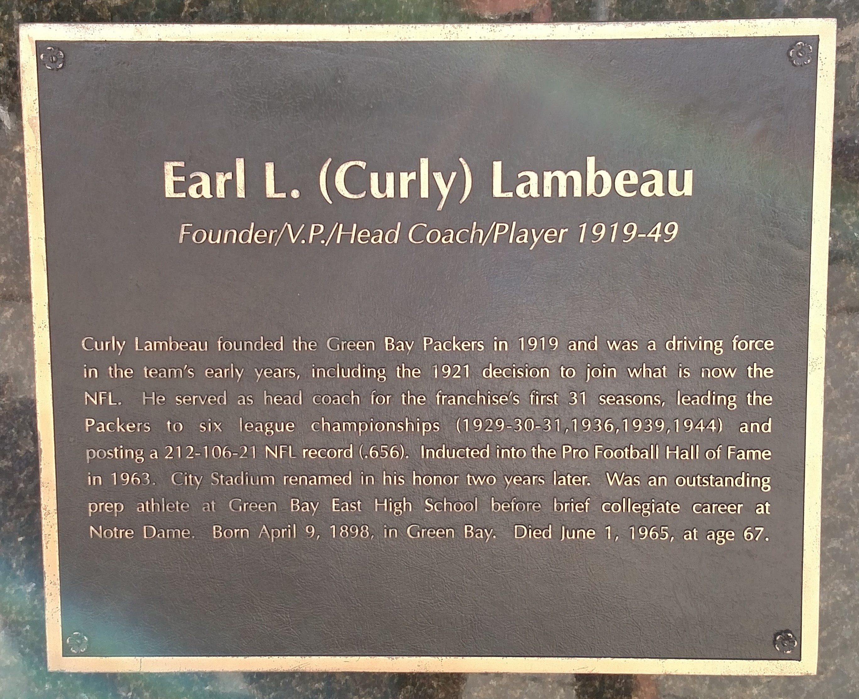 Curly Lambeau founded the Green Bay Packers in 1919 and was a driving force in the team's early years, including the 1921 decision to join what is now the NFL. He served as head coach for the...