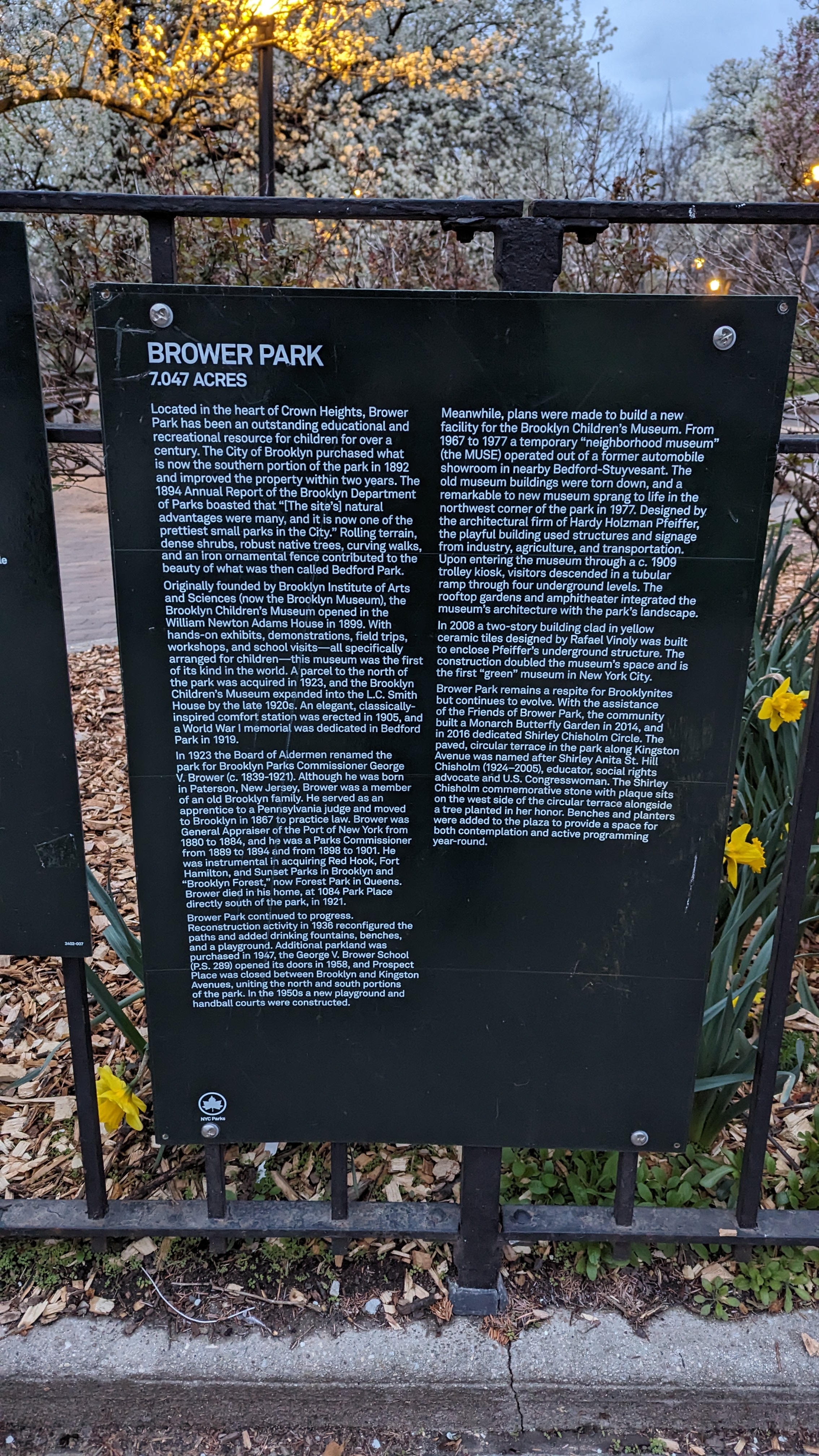 BROWER PARK 7.047 ACRES Located in the heart of Crown Heights, Brower Park has been an outstanding educational and recreational resource for children for over a century. The City of Brooklyn...