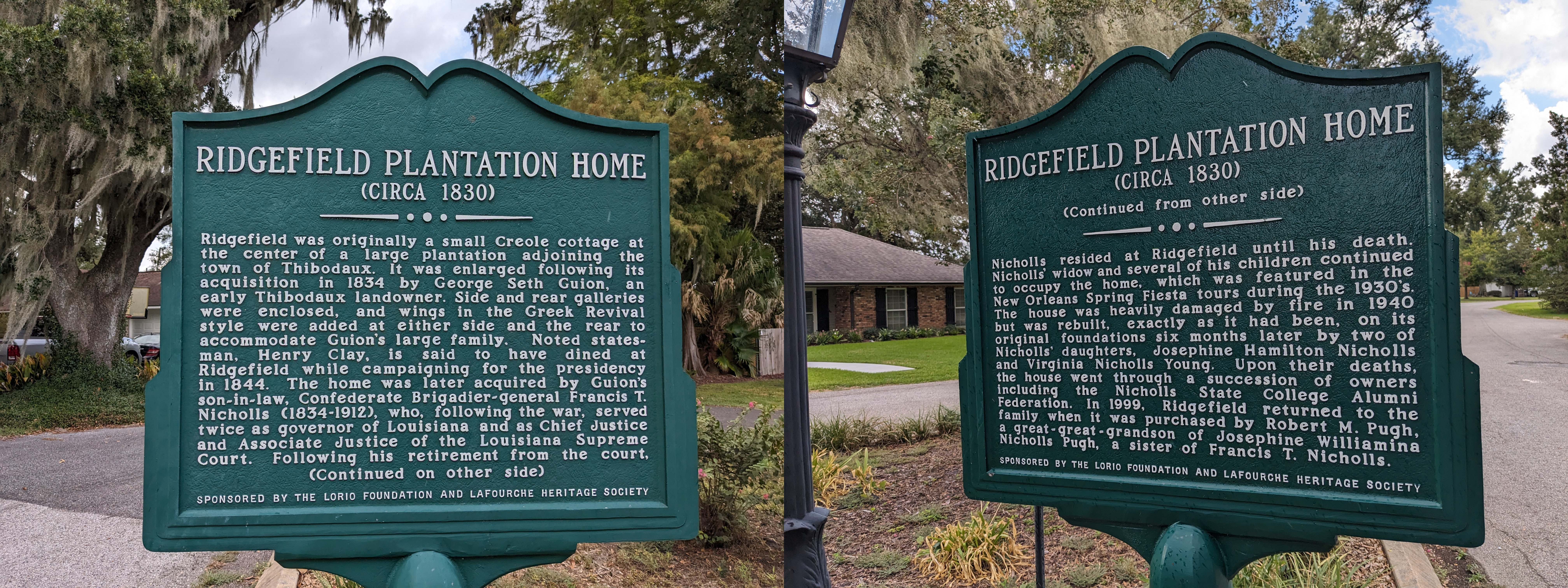 Ridgefield was originally a small Creole cottage at the center of a large plantation adjoining the town of Thibodaux. It was enlarged following its acquisition in 1834 by George Seth Guion, an...