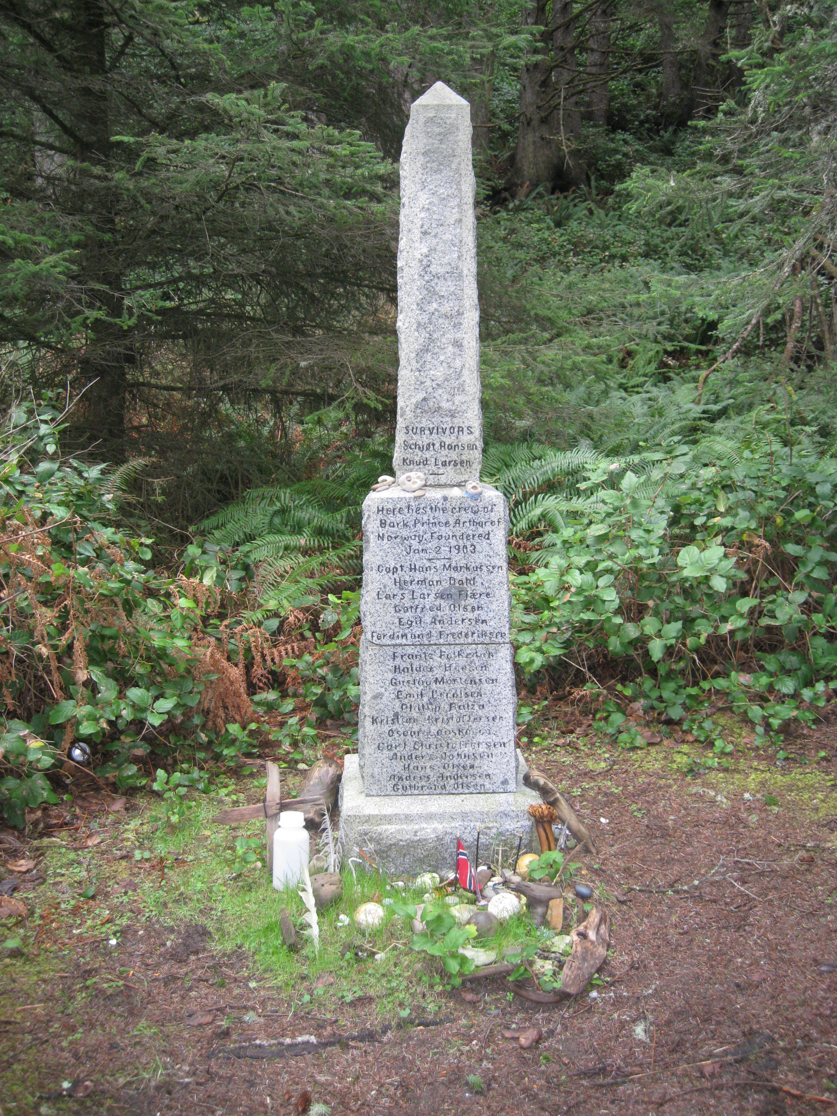 This monument commemorates the Prince Arthur, which ran aground during a storm at 1 a.m. on Jan. 3, 1903. The Prince Arthur was commanded by an experienced captain from Larvik, Norway, named Hans...