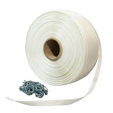 Pack 1 Fita de cintar têxtil trançada 13 mm x 1100 m + 250 grampos - Cinta têxtil de alta resistência 350kg - TECPLAST PFT1