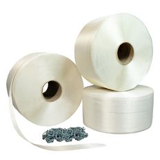 Pack 3 Feuillards de cerclage fil à fil 13 mm x 1100 m + 500 Boucles OFFERTES - Feuillard textile Résistance 375kg - TECPLAST PFF3