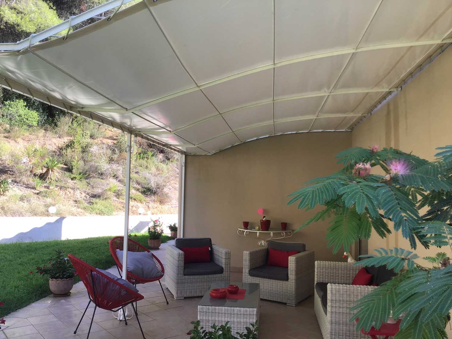 Toile Pergola Ivoire 3,5x5 m - Garantie 10 ans TECPLAST - XP640PR - Bâche Pergola ou Tonnelle étanche en PVC - Made in France - Images
