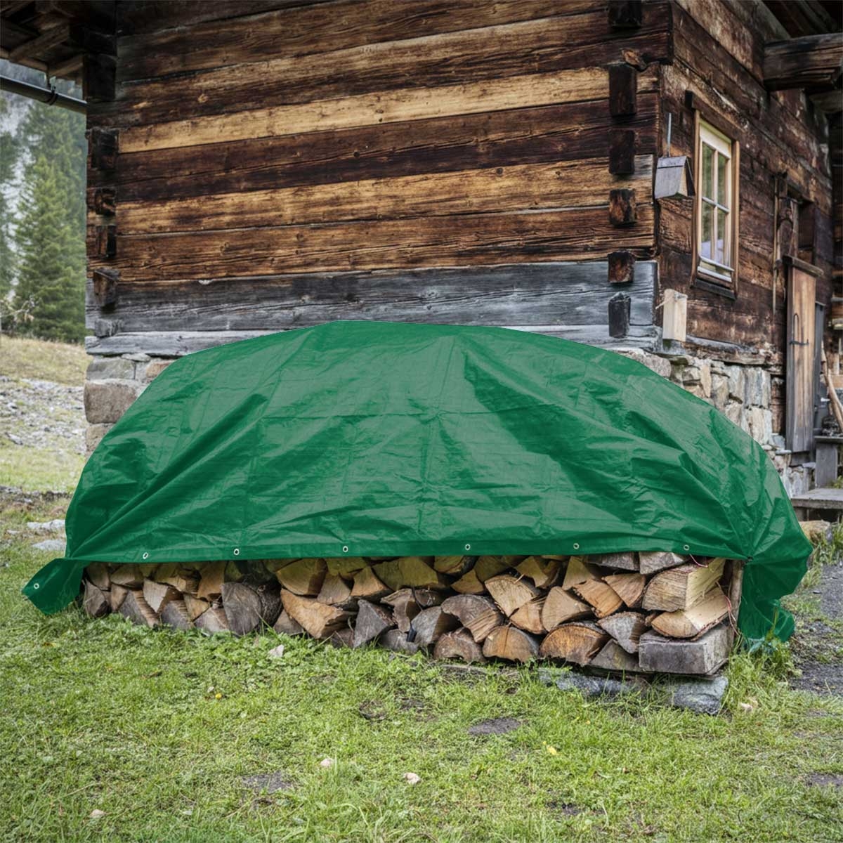 Protective Tarpaulin 3x5 m - TECPLAST - HQ250MU - Green and Brown - High Performance - Waterproof tarpaulin - Anti-UV resistance - Images