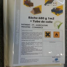 Reparatursatz für blaue PVC-Plane - PRO-Qualität TECPLAST KITREP - Plane 1x1 m und eine Tube Neoprenkleber.