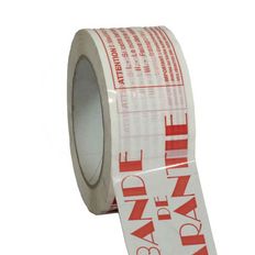 White Parcel Tape 28µ printed "BANDE DE GARANTIE" in red - Shipping adhesive roll 50 mm x 100 m