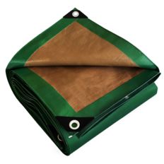 Agrarisch beschermingszeil 10 x 15 m - TECPLAST - HQ250AG - Groen en bruin - Hoge prestaties - Waterdicht dekzeil voor landbouwmachines