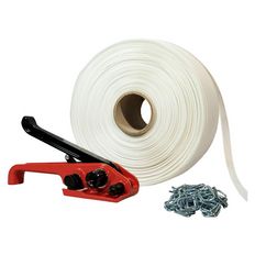 Kit 1 Fita de cintar têxtil trançada 13 mm x 1100 m + 250 grampos GRÁTIS + 1 esticador - Resistência 350kg - TECPLAST KFT1