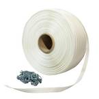 Pack 1 Fita de cintar têxtil trançada 19 mm x 500 m + 250 grampos - Cinta têxtil de alta resistência 750kg - TECPLAST PFT1