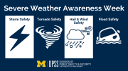 Severe Weather Awareness Week Storm Safety, Tornado Safety, Hail and Wind Safety, and Flood Safety. University of Michigan's Division of Public Safety and Security