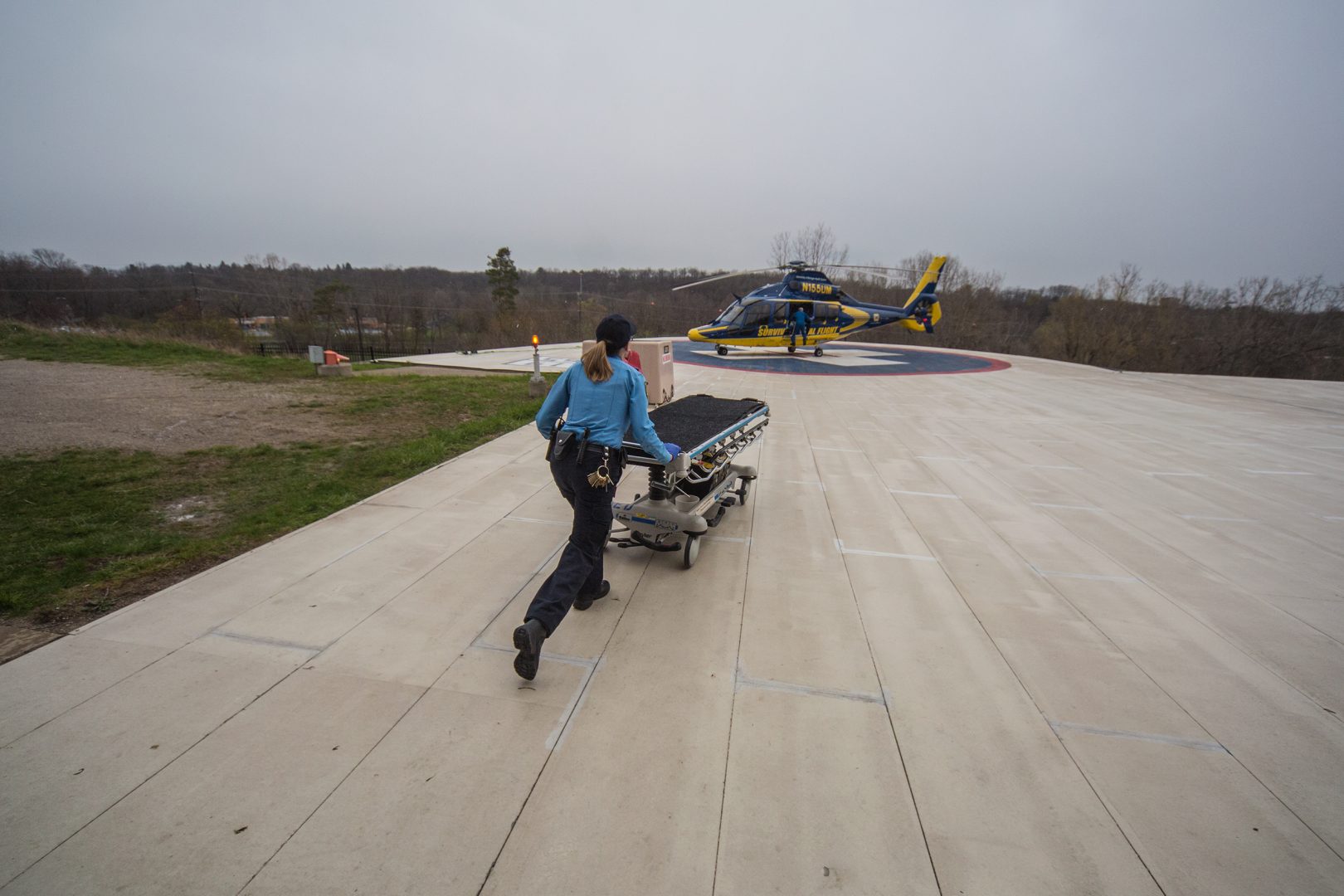 Security Officer assists Survival Flight with the offload of a patient