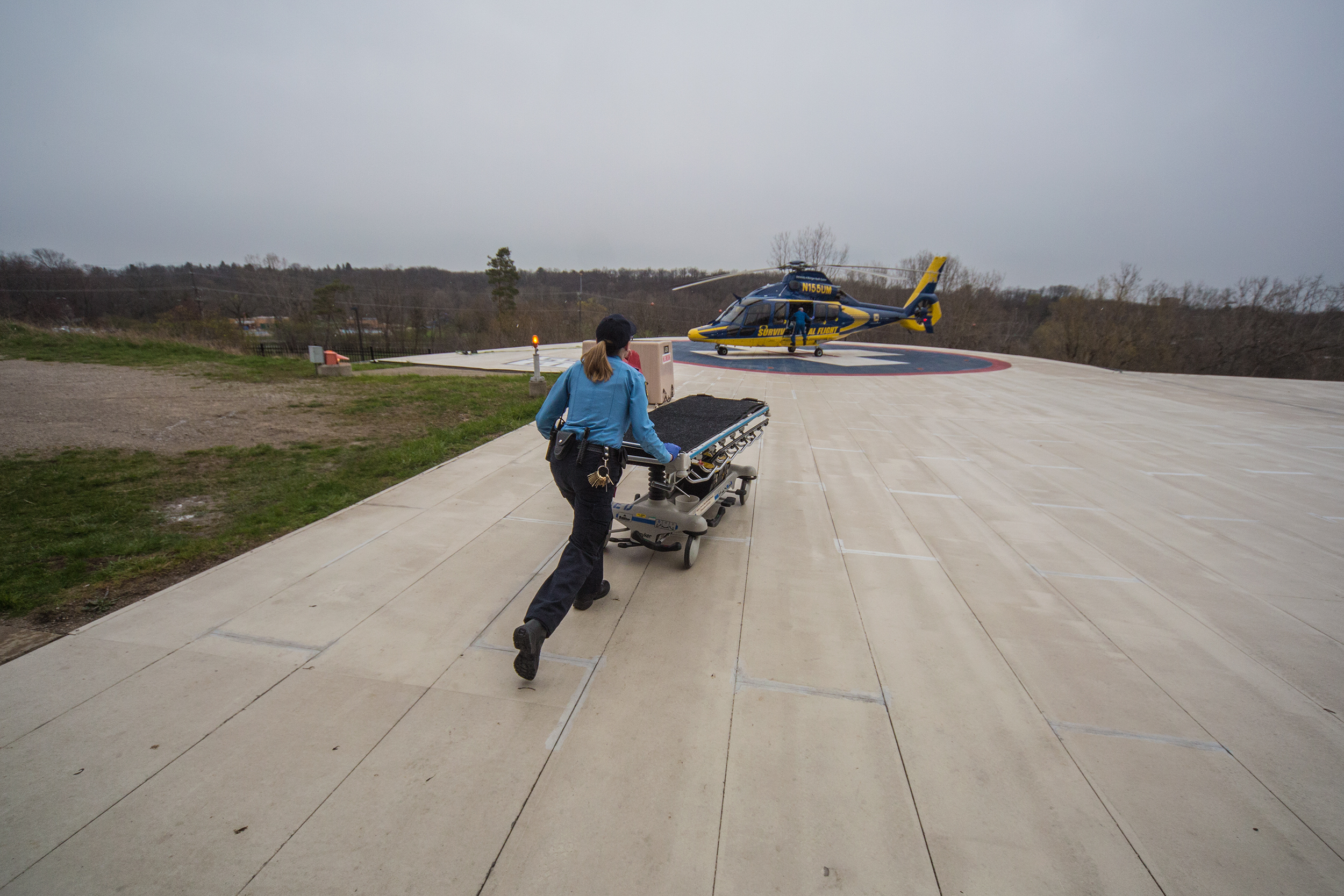 Security Officer assists Survival Flight with the offload of a patient