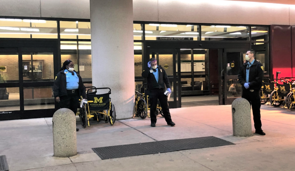 DPSS staff stationed outside to screen everyone entering Michigan Medicine.