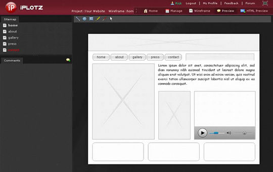 Ferramenta para criação de wireframes: iPlotz