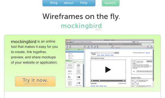 Ferramenta para criação de wireframes: Mockingbird