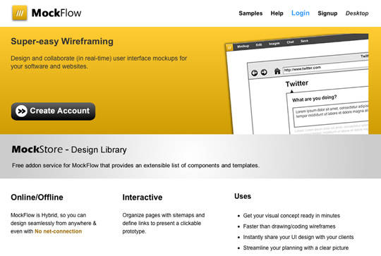 Ferramenta para criação de wireframes: MockFlow