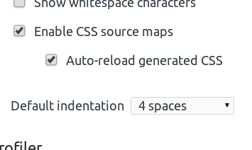 Opções da DevTools referentes a source maps em SASS